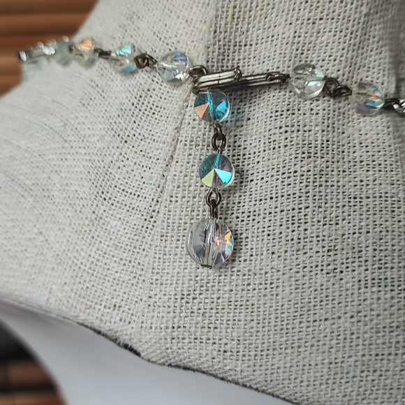 Heavily Faceted Vintage Round Aurora Borealis Clear Crystal Necklace 1950's - Picture 4 of 13